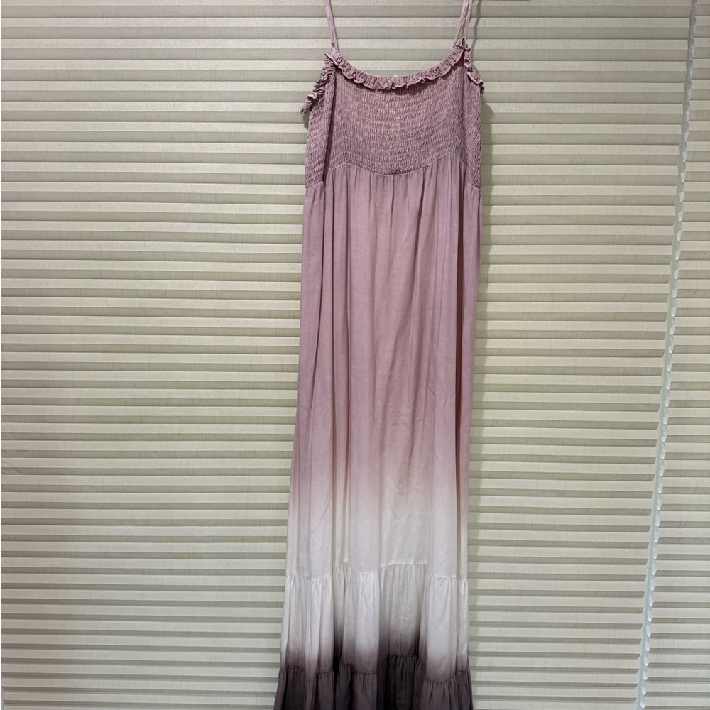 Sleeveless Pink Ombre Maxi Dress with Ruffle Yoke